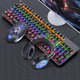 Buy three-piece-game-set Mechanical Keyboard Black Axis Blue Switch Retro Punk Gaming Keyboard Mouse Headphone Three Piece Set Cable for Desktop Loptap