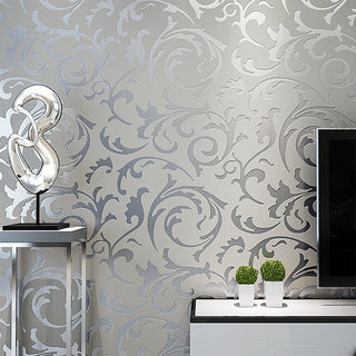 Grey 3D Victorian Damask Embossed Wallpaper